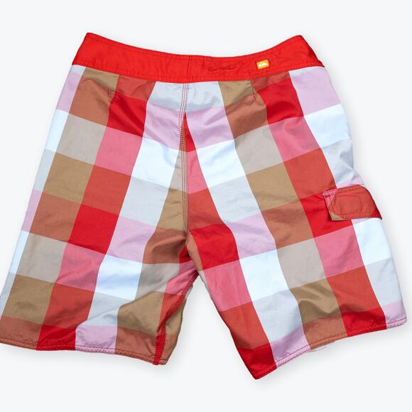 Quicksilver Red Blue Tan Plaid Mens Board Shorts M - Picture 4 of 5